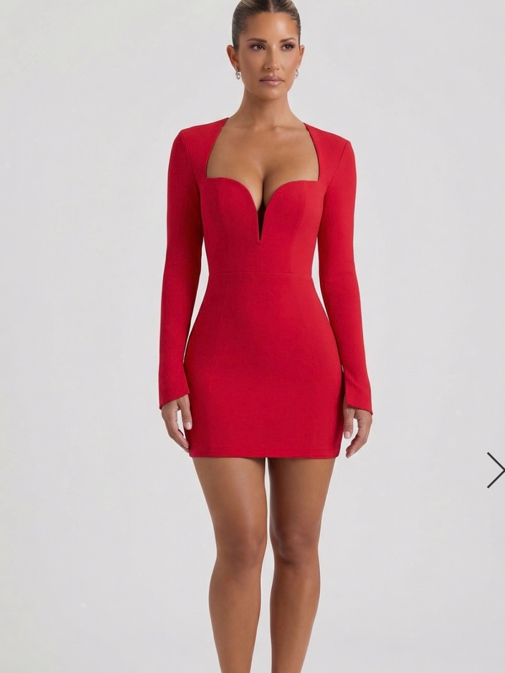 Oh Polly Red Long-Sleeve Plunge Bust Mini Dress
